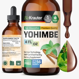BIO KRAUTER® Yohimbine for Performance Support - Vegan Yohimbe Supplements for Men & Women 500 mg per Serving (Yohimbe Bark) 4 Fl.Oz., 56-Day Supply, Alcohol & Sugar Free Workout Supplements