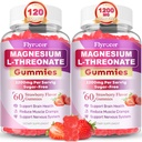 2 Pack Magnesium L-Threonate Gummies - Magnesium Threonate Gummies Supplements for Kids & Adults, Support Cognitive Function, Brain & Nerves Health, Strawberry Flavor, 120 Count