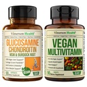 Vegan Glucosamine Chondroitin MSM & Vegan Multivitamin – Plant-Based Joint Support and Daily All-in-One Multivitamin Bundle for Energy, Flexibility & Overall Health