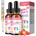 Liquid Iron Supplement for Kids, Women & Men - Kids Multivitamin with Iron Drops - Immune Support, Blood Builder & Energy Support for Iron Deficiency, Anemia - Strawberry Flavor, 4 Fl Oz