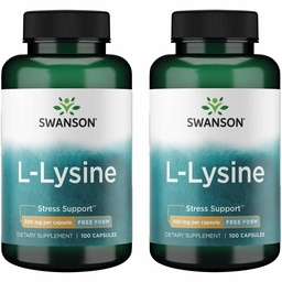 Swanson Free Form L-Lysine 500 mg, 100 Capsules, 2 Pack | Supports a Healthy, Natural Response to Daily Stress, Supports Nervous System Health, Provides Antioxidant Support, Non-GMO