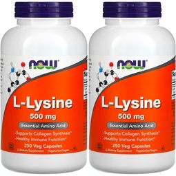 NOW Foods L-lysine 500 mg, 250 Capsules (Pack of 2)