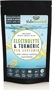 Electrolyte Powder Infused with 95% Pure Organic Curcumin from Turmeric - Sports Energy Drink Mix - Hydration Powder Sugar Free - Lemon Flavor Turmeric Drink - 250g