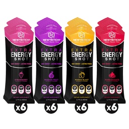 NewTrition® Extra Strength Energy Shots 1.7 fl oz - 250mg Caffeine with B Vitamins & Amino Acids, Sugar-Free Zero Calorie Vitamin Energy Drink for Focus & Endurance (Pack of 24, 4 Flavors - Mixed 3)