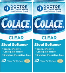 Colace Clear Stool Softener Soft Gel Capsules Constipation Relief 50mg Docusate Sodium Doctor Recommended 42ct (Pack of 2)