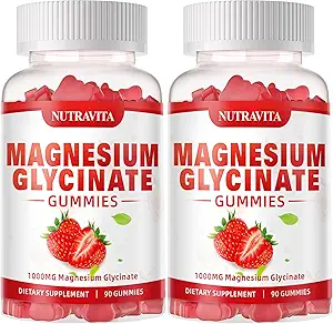 Magnesium Glycinate Gummies 1000mg with L-Threonate,Chelated Magnesium Potassium Complex Supplement with VitD, B6, CoQ10, Calcium,Supports for Memory, Calm, Mood - 180 Gummies Strawberry