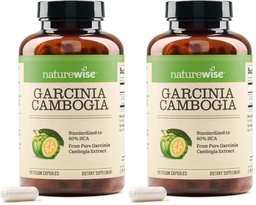 NatureWise Garcinia Cambogia - 60% HCA Concentration Extract,Natural Support for Weight Goals and Energy Levels - Vegan,Non-GMO,Gluten Free - 180 Capsules[2-6 Month Supply],(Pack of 2)