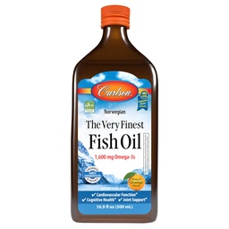 Carlson - The Very Finest Fish Oil, 1600 mg Omega-3s, Liquid Fish Oil Supplement, Norwegian Fish Oil, Wild-Caught, Sustainably Sourced Fish Oil Liquid, Orange, 16.9 Fl Oz