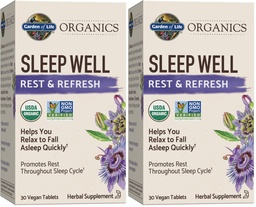 Garden of Life Organics Sleep Well Rest & Refresh 30 Tablets, Green Tea Extract L-Theanine, Valerian Root, Chamomile, Probiotics-Organic Non-GMO Vegan Gluten Free Herbal Supplement(Pack of 2)