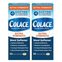 Colace Extra Strength Stool Softener, 60 Count (Pack of 2), Gentle Constipation Relief for Adults, 250 mg Docusate Capsules, #1 Doctor Recommended Stool Softener Brand