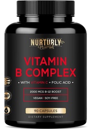 Vitamin B Complex with Vitamin C - Contains All Essential B Vitamins - B1, B2, B3, B5, B6, B7, B9, B12 and Biotin - Super B Complex Vitamins for Energy, Immunity and Mood Support - 90 Capsules