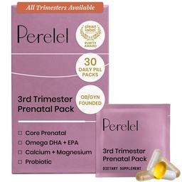 Perelel 3rd Trimester Prenatal Pack, Multivitamin with Magnesium, Omega 3, Probiotics & Calcium, Nutritional Support for Third Trimester Wellness, Soy & Gluten Free, Non GMO, 30 Daily Pill Packs