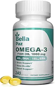 Omega 3 FishOil Supplements - 1000mg Fish Oil 788 mg Omega-3 Fatty Acid Burpless, 488 DHA & 180 EPA for Muscle Bone Heart Brain Support and Health, Supplements for Men and Women, 240 Softgels