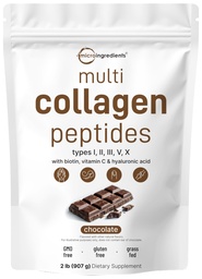 Micro Ingredients Multi Collagen Peptides Powder, 2lb | Type I, II, III, V, X + Biotin, Vitamin C & Hyaluronic Acid | Chocolate Flavor | Supports Hair, Skin & Joint Health | Keto, Non-GMO
