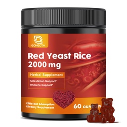 Red Yeast Rice 2,000mg with CoQ10 Gummies - Max Strength Extract Red Yeast Rice Supplement with CoQ10 200 Plus Citrus Bergamot - Natural Cholesterol Support,Vegan, Non-GMO, Gluten-Free – 60 Counts