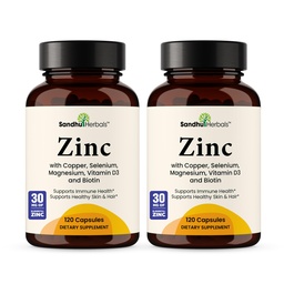 Zinc 30mg with Copper, Selenium & Vitamin D3 | 240 Capsules | Magnesium, Vitamin B6, Biotin Complex | Absorbable Chelated Zink Supplements for Men & Women | for Hair, Skin, Nails & Immune Support