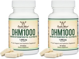 DHM1000 Dihydromyricetin (DHM) Tablets - Most Powerful DHM Supplement on The Market - 1,000mg (30 Count) Enhanced with Electrolytes for Hydration and Liver Support by Double Wood (Pack of 2)