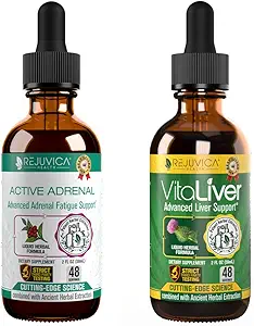 Rejuvica Health Active Adrenal + VitaLiver - Support Stress + Liver - Liquid Delivery for Better Absorption - Rhodiola, Milk Thistle, Holy Basil, Artichoke,