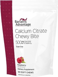 Bariatric Advantage Calcium Citrate Chewy Bites 500 mg - Highly Absorbable & Digestible - Vitamin D3 - Easily Chewable Calcium Supplement - Raspberry Flavor - 90 Count