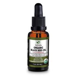 Organic Black Seed Oil - USDA Certified Cold Pressed Glass Bottle Over 1.5% Thymoquinone 3X strength Turkish Black Cumin Nigella Sativa non-GMO 100% Pure Blackseed Oil (1oz Glass Dropper Bottle)
