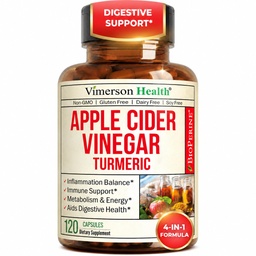 Organic Apple Cider Vinegar Capsules – Turmeric and Apple Cider Vinegar, Ginger Root + Bioperine for Max Absorption – Aids Metabolism, Energy & Inflammation Balance – Tumeric ACV Capsules - 120 Count