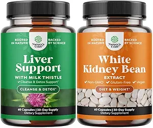 Bundle of Milk Thistle Liver Support Supplement and White Kidney Bean Energy Booster - Herbal Liver Supplement with Silymarin Milk Thistle - Natural Energy Pills and White Bean Extract Supplements
