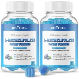 2 Pack L-Methylfolate 15mg Gummies with Methyl B12, Folate 5-MTHF Supplement for Mood, Brain Health, Cognition & Immunity, Sugar Free, Vegan, Non-GMO, 120 Count
