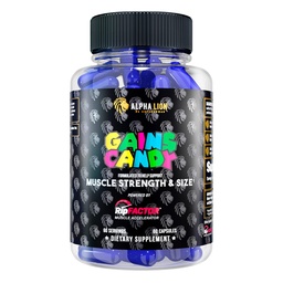 ALPHA LION Gains Candy, Supplement Pills for Muscle Growth, Size, & Strength, Nitric Oxide Booster, Muscle Builder, Use Daily to Upgrade Energy & Workout Performance, 60 Capsules (RipFACTOR®)