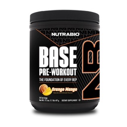 NutraBio Base Pre-Workout Powder 200mg Caffeine, Sustained Energy, Focus, Endurance, Pump, Sugar Free, Clean Preworkout for Men and Women - Beta Alanine, L-Tyrosine, 30 Servings - Orange Mango