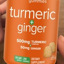 Turmeric + Ginger Gummies 500 mg (200 Count Value Pack) Rich Orange Flavor, Plant-Based Formula for Mobility and Comfort