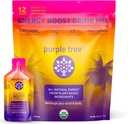 purple tree Organic Energy Stick Packets – Zero Sugar, 80mg Natural Caffeine from Yerba Mate & Guarana, with B12 Vitamins for Smooth, Crash-Free Energy – Lemon Iced Tea Flavor, 12 to-Go Packs