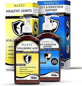 BAXYL + GI Bundle - Liquid Hyaluronic Acid for Joint Relief & MHB3Hyaluronan and Amaferm for Digestion, Digestive Aid & Stomach Relief