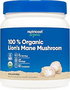 Nutricost Organic Lion's Mane Mushroom Powder (8 oz) - 227 Servings, Certified USDA Organic Supplement