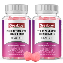 Evening Primrose Oil Gummies 1300mg with Black Cohosh & Vitamin B6, Sugar-Free, PMS Relief Supplements for Women 20-45, Chewable PMS Gummies, Strawberry Flavor, Vegan, Pectin, 120 Count