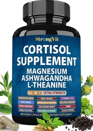 StrongVit Cortisol Supplements for Women and Men with Magnesium, Ashwagandha & L-Theanine. High Cortisol Reducer, Manager, Detox, Lower and Control. Sleep Support & Stress Relief, USA (180 Capsules)