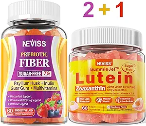 NEVISS Sugar Free Prebiotic Fiber Gummies 120 Counts + Lutein Gummies 60 Counts