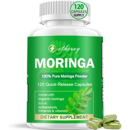 Moringa Capsules, Pure Moringa Powder 800mg per Serving - 120 Capsules - Natural & Vegan Supplement