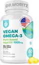 DR. MORITZ Vegan Omega-3 Softgels for Adults and Kids, Made from Algae Oil with DHA EPA, Small Algae Omega 3 Supplements, Vegan, 60 Count