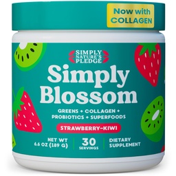 Simply Blossom Nutrition Daily Greens & Superfood Powder + Collagen + Probiotics for Women's Digestive Health & Bloating Relief. Help Your Health Bloom - 30 Day Supply - Strawberry Kiwi