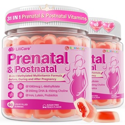 Prenatal Vitamins for Women, Prenatal Gummies with 1080mcg Methylfolate, Vegan Omega-3(DHA+EPA), Iron, 450mg Choline, D3, K2, B12, Supports Before During & After Pregnancy, Sugar-Free, 120Cts