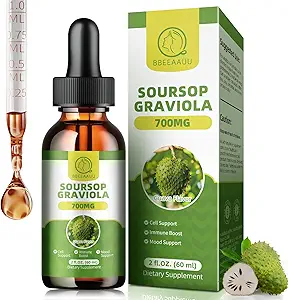 Soursop Graviola Liquid Drops, Soursop Leaves Extract for Immune, Antioxidant, Mood & Night Support, Soursop Bitters Liquid, High Absorption, Vegan, Gluten-Free, 2 Fl Oz