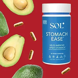 Stomach Ease Supplement with Turmeric - Neutralizes Stomach Acid, Aids Digestion, Eases Heartburn - Optimal Digestive Stomach Ache Relief, 30 Easy to Swallow Capsules, SOL Nutrition