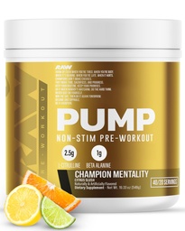 RAW Pump Stim Free Pre Workout (Champion Mentality) - Non-Stimulant Pre Workout Supplement Powder Nitric Oxide Booster - Pre Workout Supplements Drink for During Workout - 40 Servings