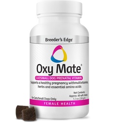 Breeder's Edge Oxy Mate Dog & Cat Prenatal Vitamins, Comprehensive Supplement for Pregnant Dogs and Cats Enriched with Essential Nutrients for Healthy Moms & Litters, Soft Chews - 60ct Small Dog & Cat