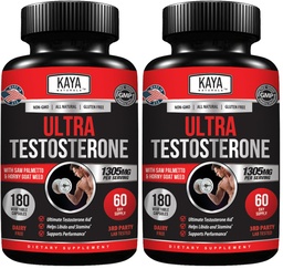 Kaya Naturals UltraTest- Men's T Booster with Tongkat Ali, Horny Goat Weed, Tribulus - Natural Workout Supplement for Energy, Stamina, and Strength Booster - 180 Count (Pack of 2)