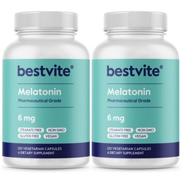 BESTVITE Melatonin 6mg (240 Vegetarian Capsules) (120 x 2) - No Stearates - Vegan - Non GMO - Gluten Free