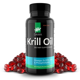 Daiwa Krill Oil 1000mg Softgels - EPA DHA Omega 3 Antarctic Krill Oil Supplement with Astaxanthin - Natural Solution for Joint, Brain Support and Heart Health - 60/ct