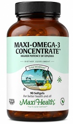 Maxi Health Omega 3 Supplement - Omega-3 Fish Oil Concentrate - Higher Potency Source of EPA/DHA Fatty Acids - Heart, Brain & Joint Health - Kosher Certified Wild Caught Fish - 90 Vegetarian Softgels | Triple Strength 2000 mg, EPA & DHA Omega 3 Fatty Acids, , Heart, Brain & Joint Health, Kosher Certified Wild Caught Fish,