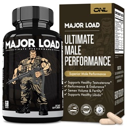ONL Major Load Testosterone Booster for Men - Semen Volume Booster - Libido Booster for Men with Horny Goat Weed, Maca Root, Tongkat Ali - Energy, Stamina & Strength - 60 Caps, Non-GMO, Made in USA