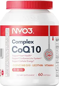 NYO3 CoQ10 120mg with BioPerine(Black Pepper), Coenzyme Q10 with Vitamins E, Ultra High Absorption Antioxidant Support for Heart Health, Gluten Free, 30 Days Supply